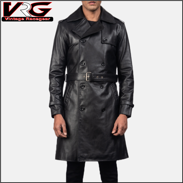 Men's Royson Black Leather Duster Coat