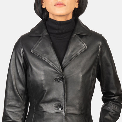 Women's Alexis Black Single Breasted Leather Coat