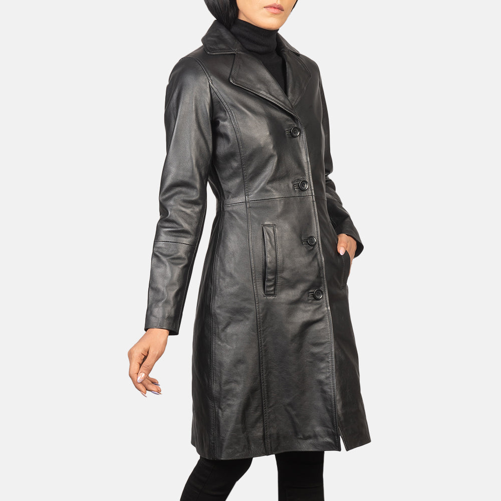 Women's Alexis Black Single Breasted Leather Coat