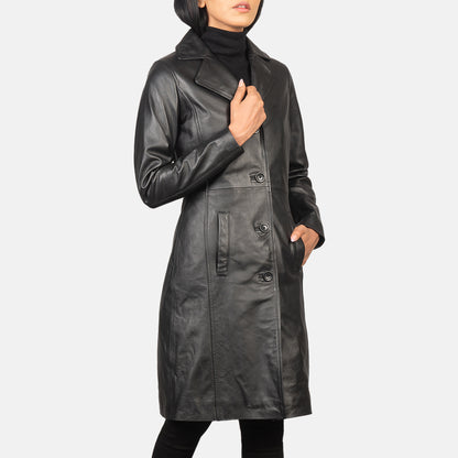 Women's Alexis Black Single Breasted Leather Coat