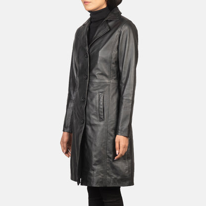 Women's Alexis Black Single Breasted Leather Coat