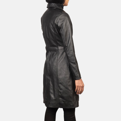 Women's Alexis Black Single Breasted Leather Coat