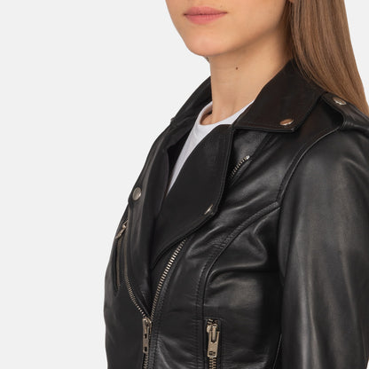 Woman Black Leather Biker Jacket