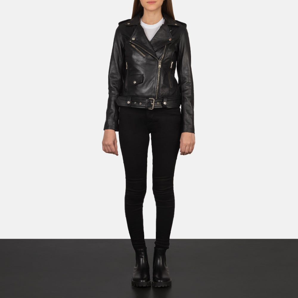 Woman Black Leather Biker Jacket