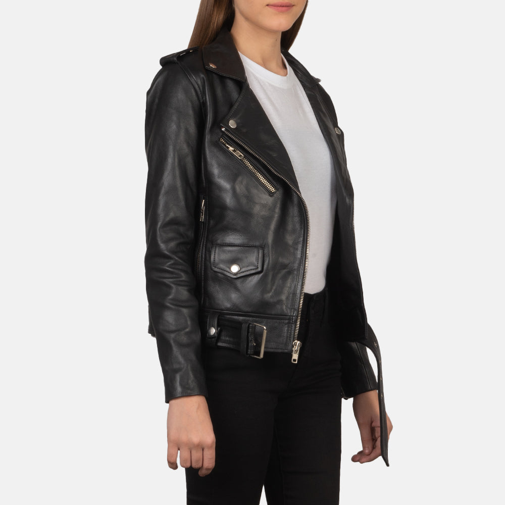 Woman Black Leather Biker Jacket