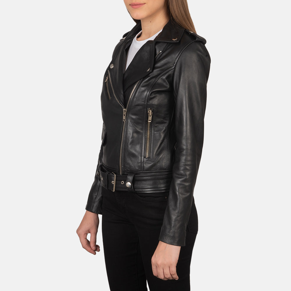 Woman Black Leather Biker Jacket