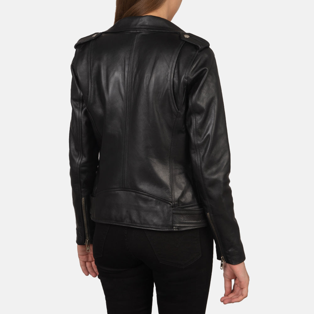 Woman Black Leather Biker Jacket