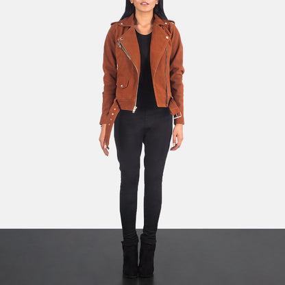 Woman Brown Suede Biker Jacket