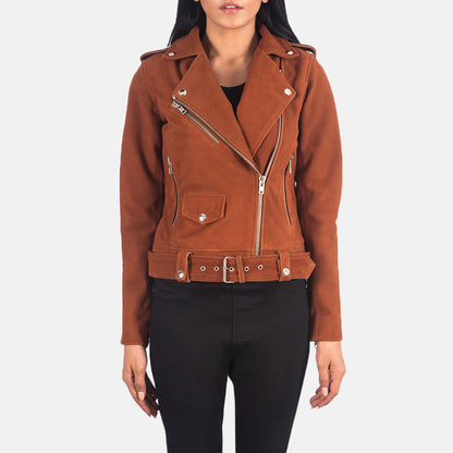 Woman Brown Suede Biker Jacket