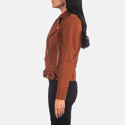 Woman Brown Suede Biker Jacket