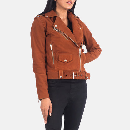 Woman Brown Suede Biker Jacket