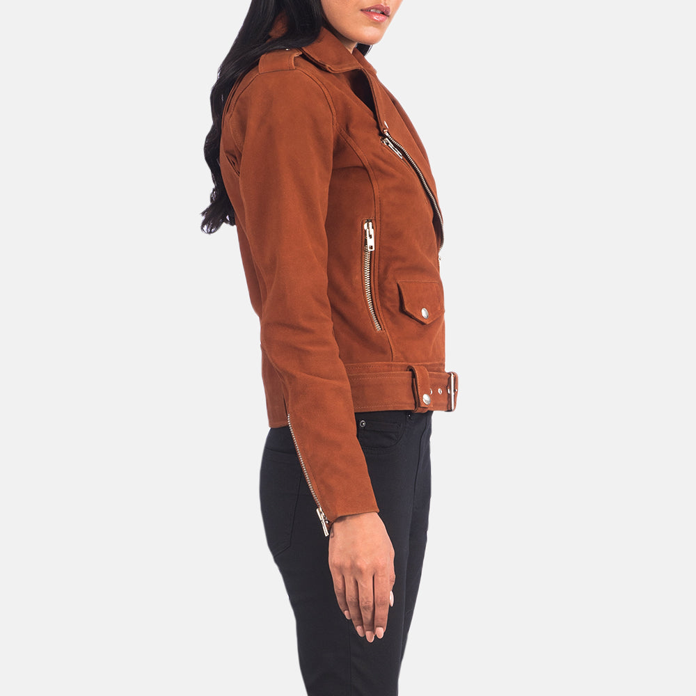 Woman Brown Suede Biker Jacket