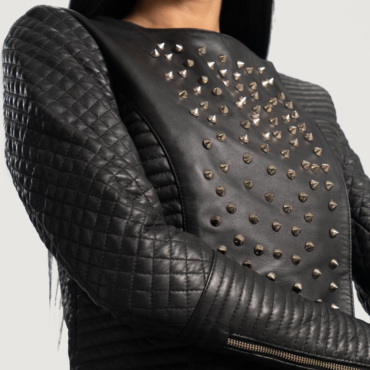 Woman Celeste Studded Black Leather Jacket