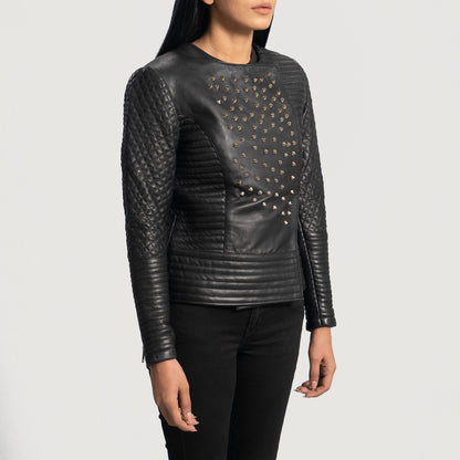 Woman Celeste Studded Black Leather Jacket