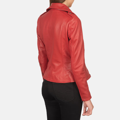 Woman Flashback Red Leather Biker Jacket