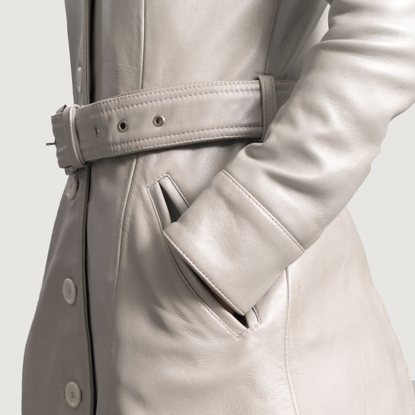 Women's Moonlight Silver Leather Trench Coat