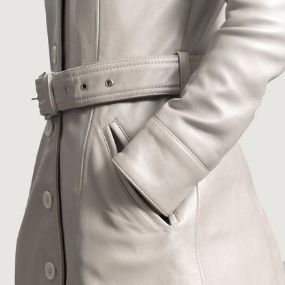 Women's Moonlight Silver Leather Trench Coat