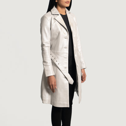 Women's Moonlight Silver Leather Trench Coat