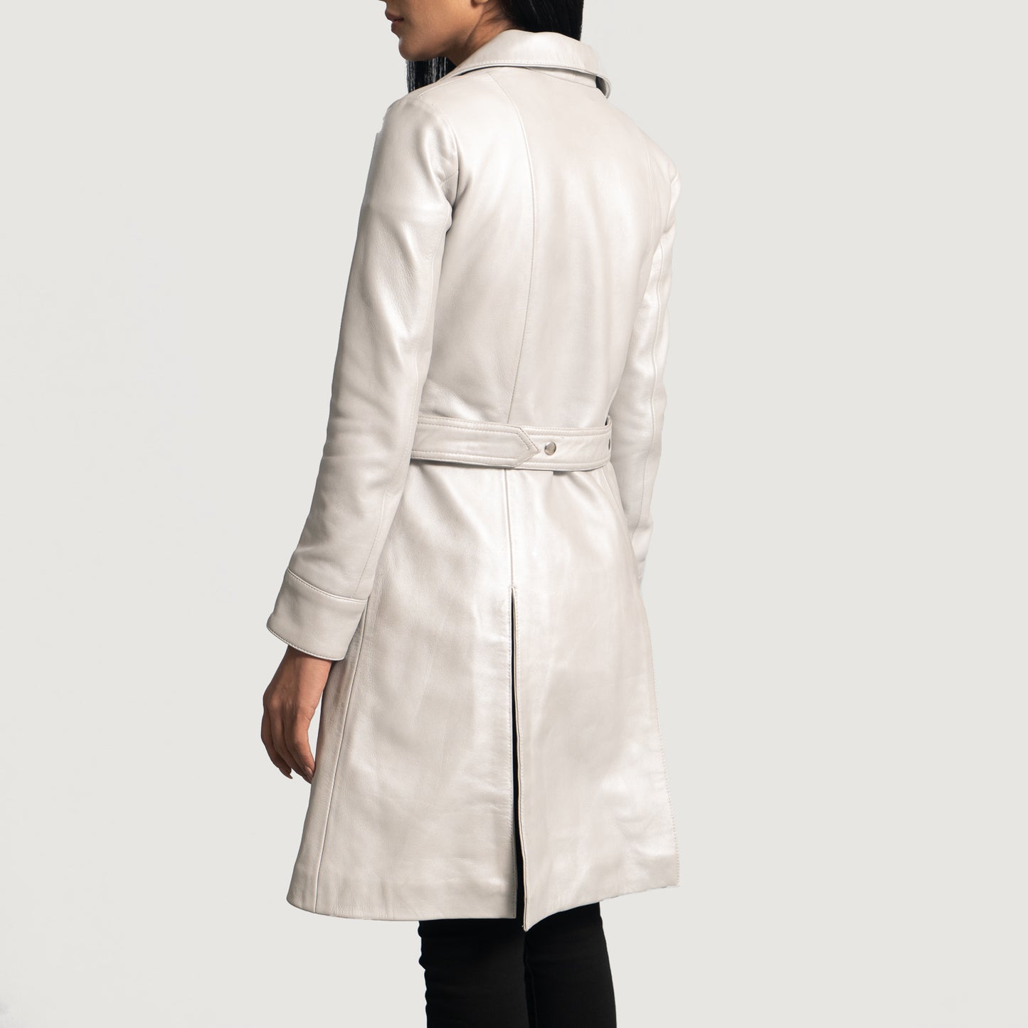 Women's Moonlight Silver Leather Trench Coat