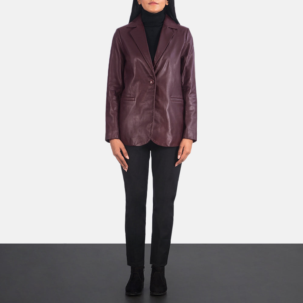 Women's Maroon Leather Blazer