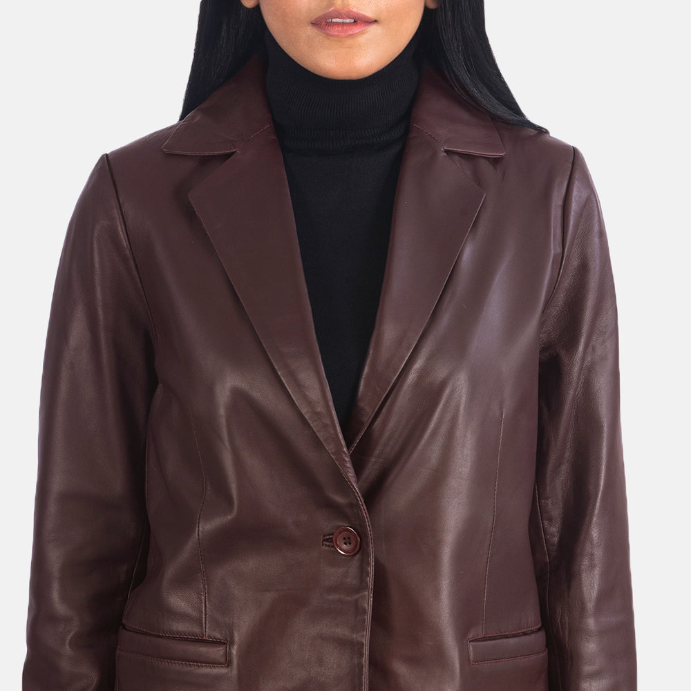 Women's Maroon Leather Blazer