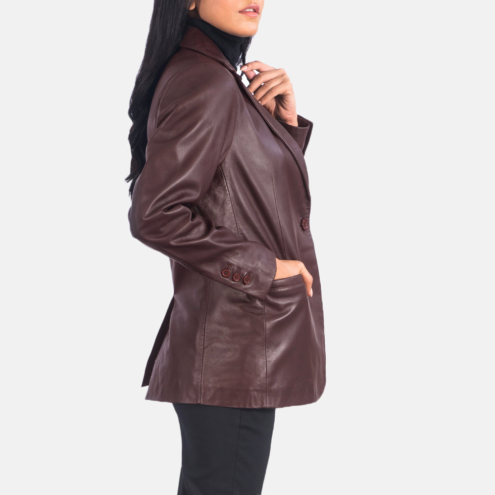 Women's Maroon Leather Blazer