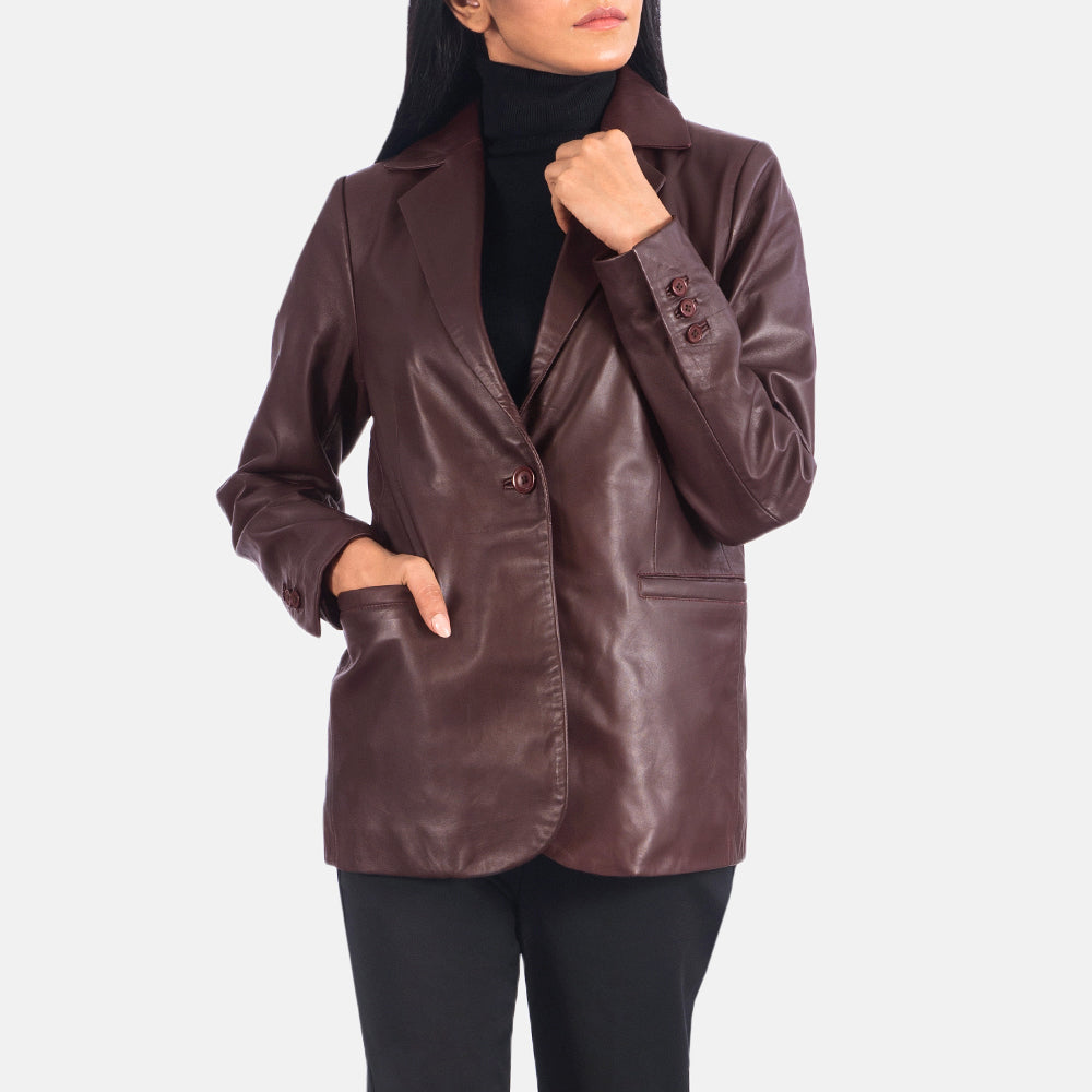 Women's Maroon Leather Blazer