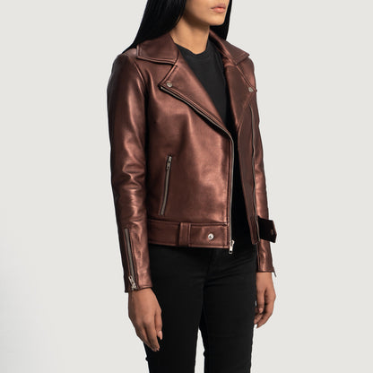 Rumy Maroon Leather Biker Jacket