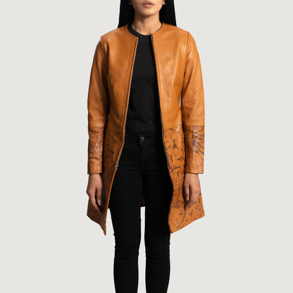 Women's Sandy Tan Dye Leather Coat