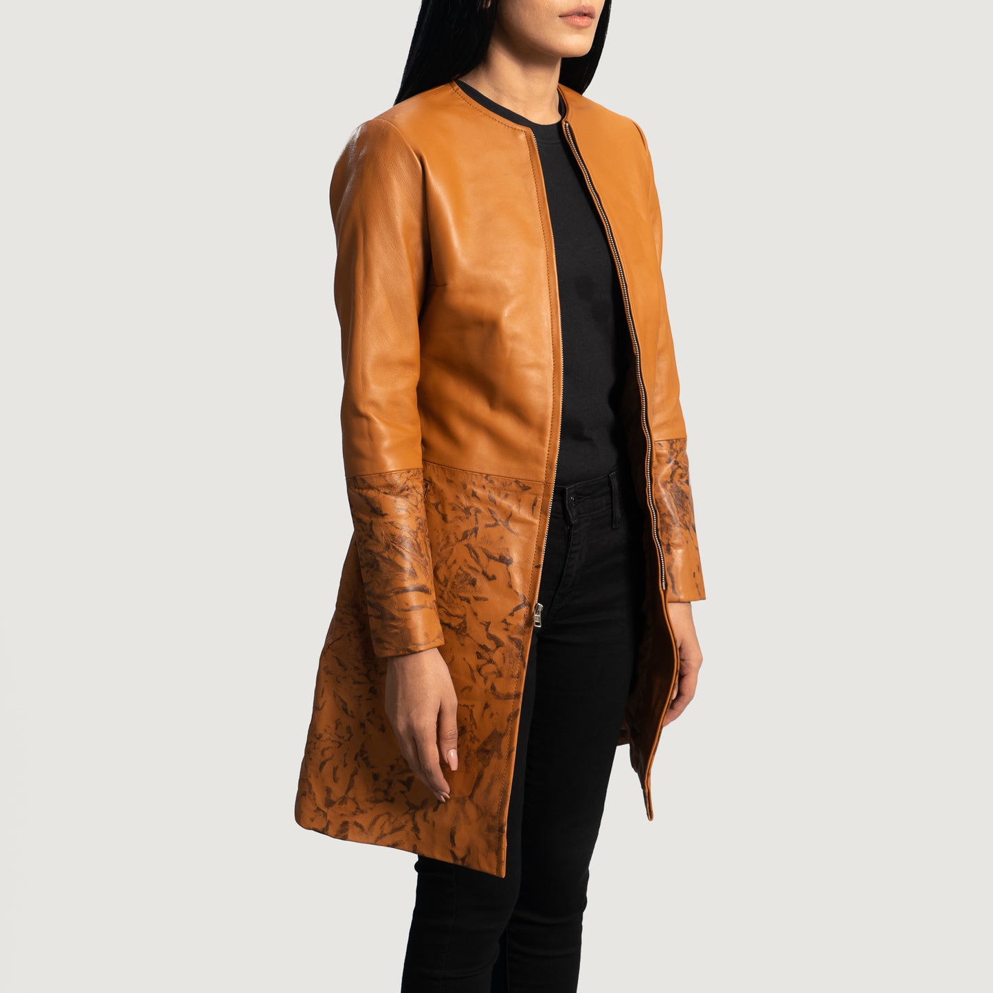 Women's Sandy Tan Dye Leather Coat