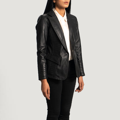 Women's Selina Black Leather Blazer