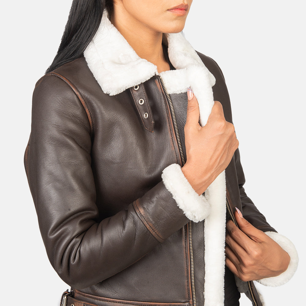 Woman Sherilyn B-3 Brown Leather Bomber Jacket