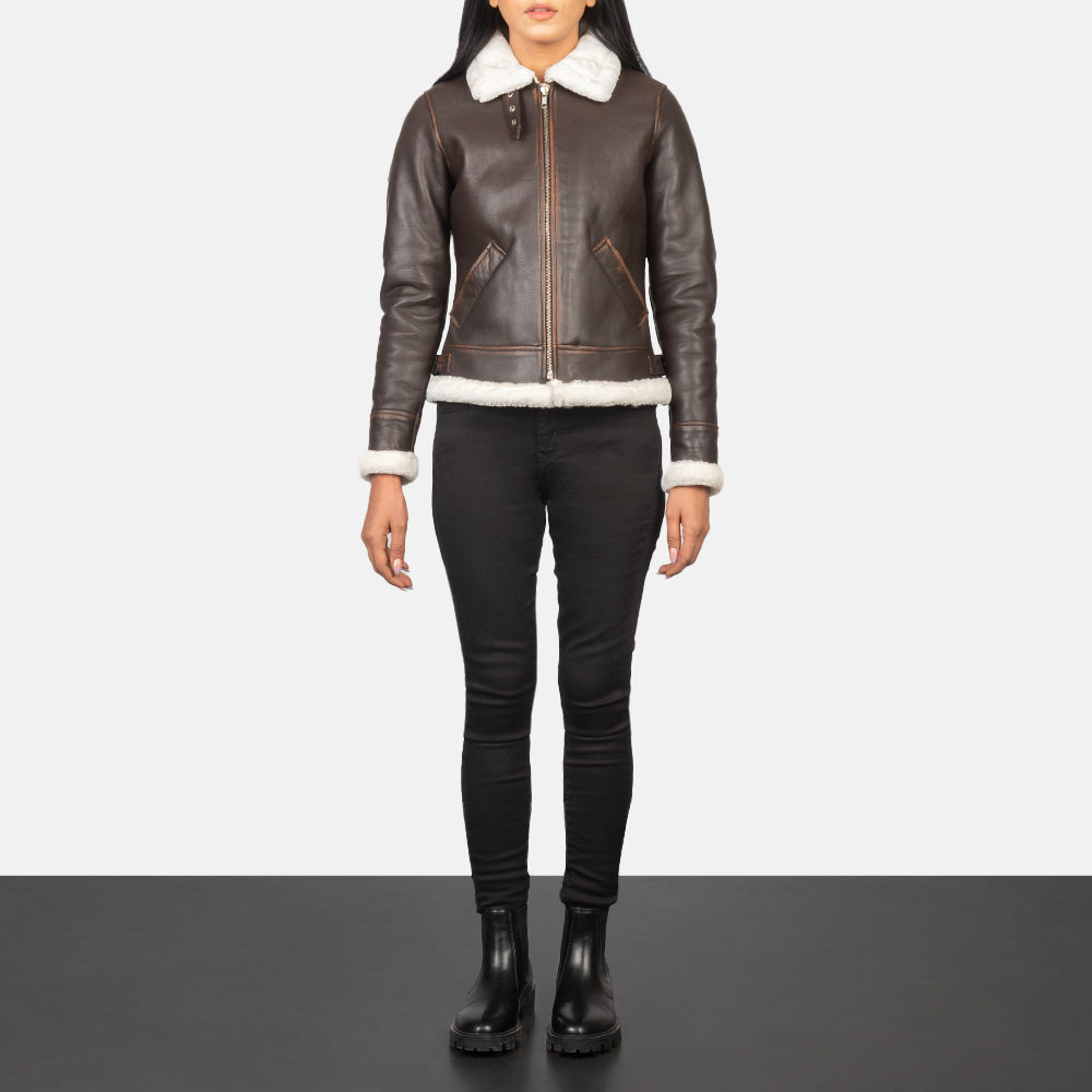 Woman Sherilyn B-3 Brown Leather Bomber Jacket