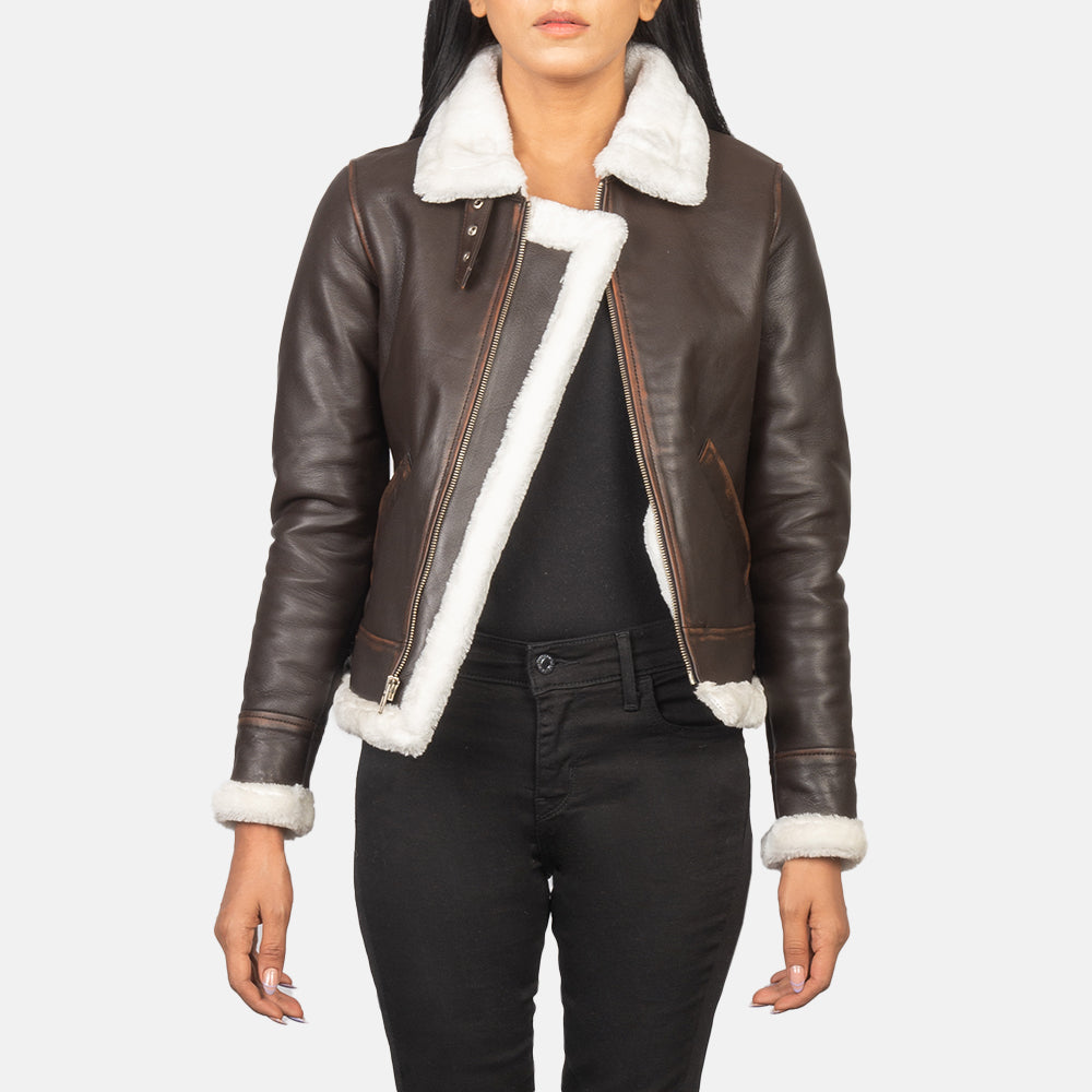 Woman Sherilyn B-3 Brown Leather Bomber Jacket