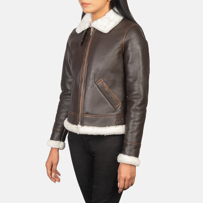 Woman Sherilyn B-3 Brown Leather Bomber Jacket