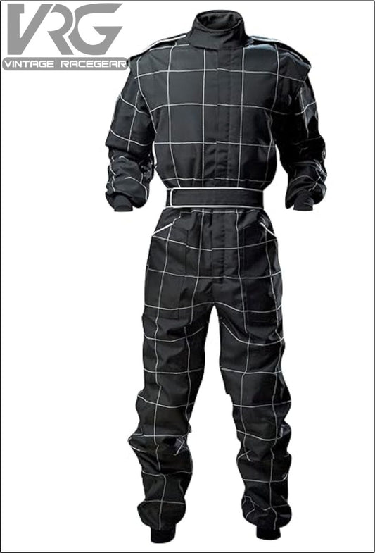 New Outdoor Karting White Stich Suit Black